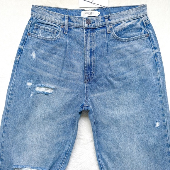 HIDDEN Dad Jean Wide Straight Leg High Rise Distressed Cotton Jeans - Picture 5 of 12